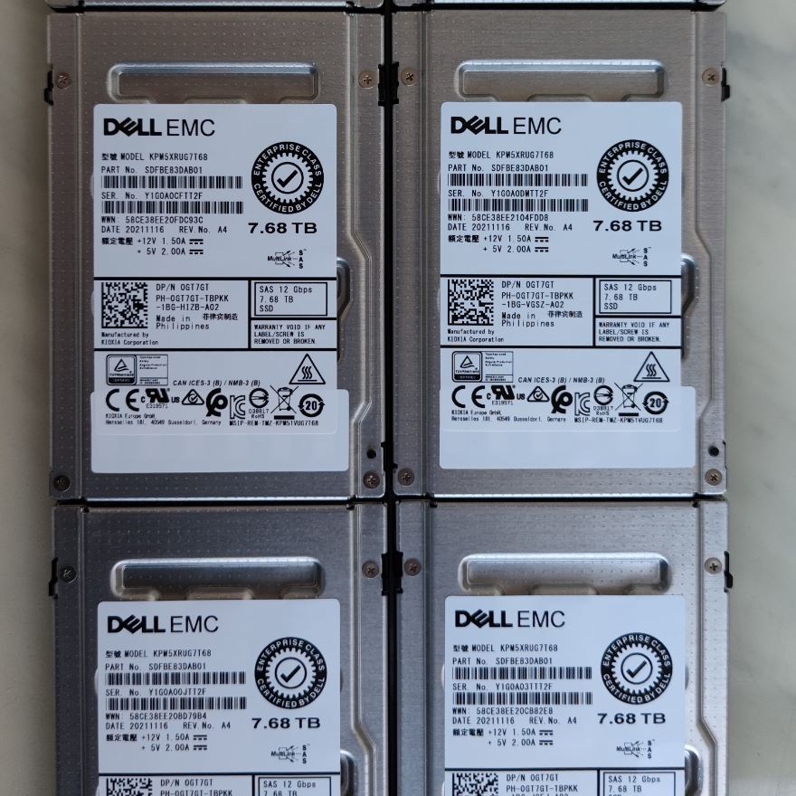 Zero power on, 100% healthy Dell KPM5XRUG7T68 0GT7GT 7.68T SAS SSD