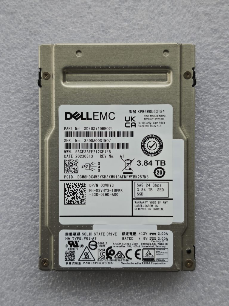 DELL Kioxia 03VHY3 KPM6WRUG3T84 3.84TB 24G SAS SED Enterprise High-Speed SSD